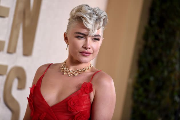 Florence Pugh attends the 81st Annual Golden Globe Awards on Jan. 7, 2024. She shared an awkward moment from the set of 