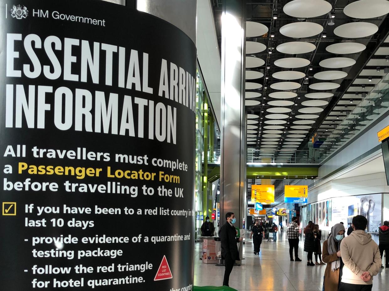 Red alert: sign for arriving travellers at Heathrow airport Terminal 5 (Simon Calder)