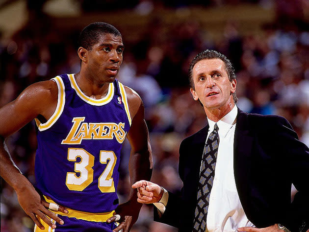 Magic Johnson and Pat Riley. (Getty Images)