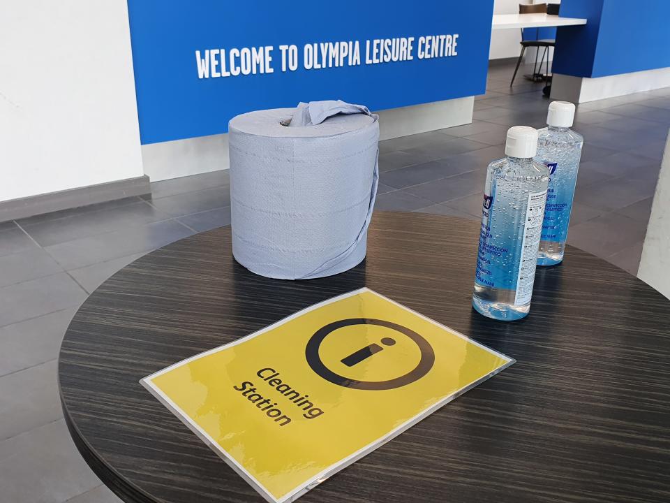 Preparations have been made at Olympia Leisure Centre in south Belfast as Northern Ireland becomes the first part of the UK where gyms may reopen following lockdown on Friday (Rebecca Black/PA)