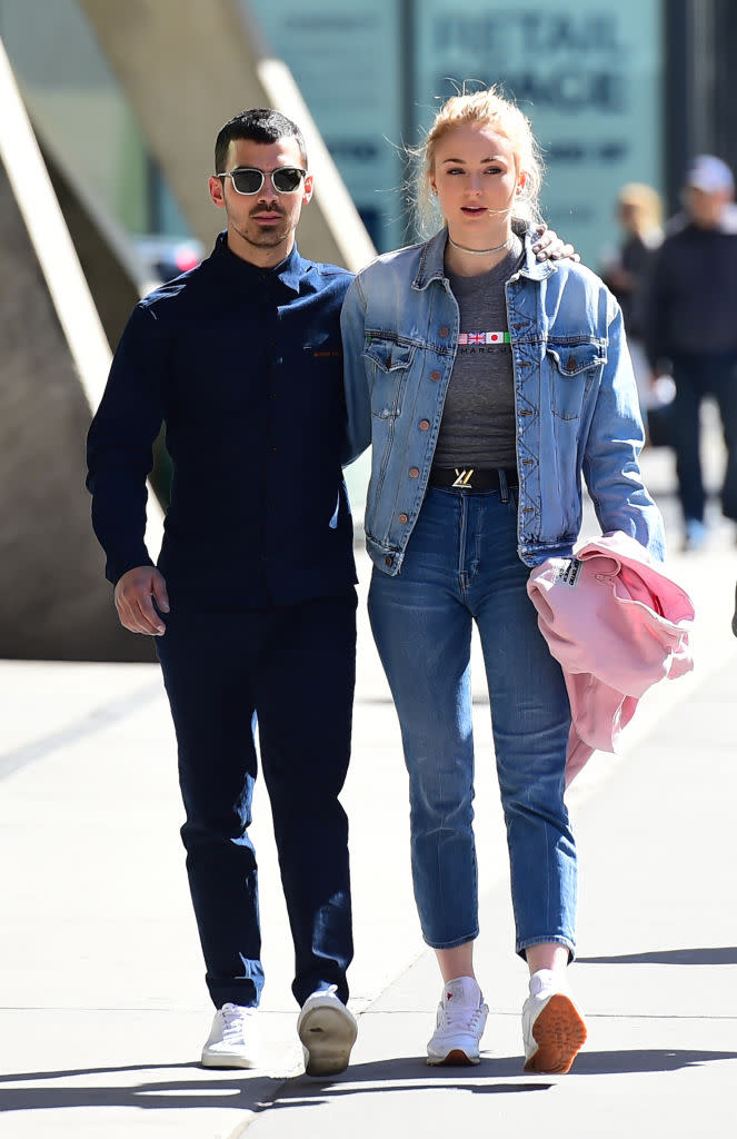 Joe Jonas and Sophie Turner seen out for a walk in Manhattan on May 3, 2017. (Photo: Robert Kamau/GC Images)