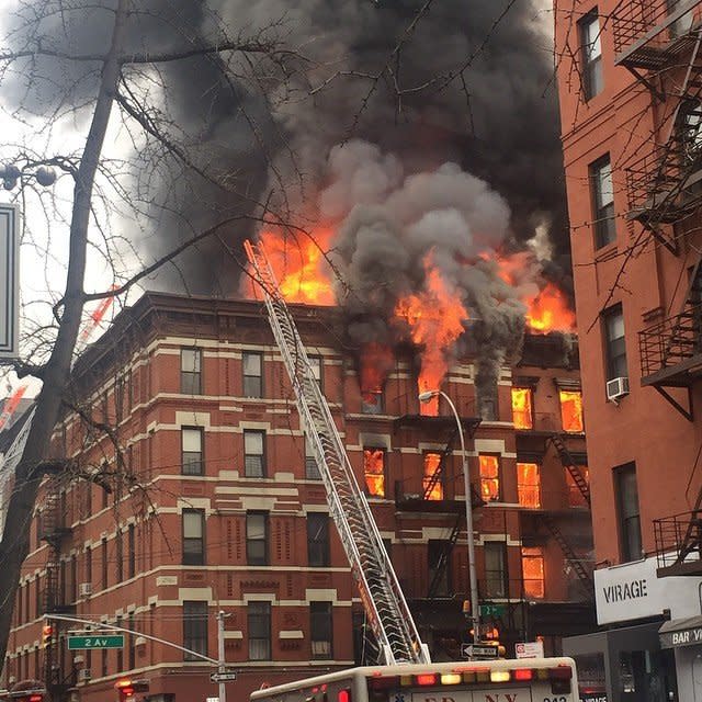 Fire at 2nd Avenue and 7th Street, New York City, on March 26, 2015.