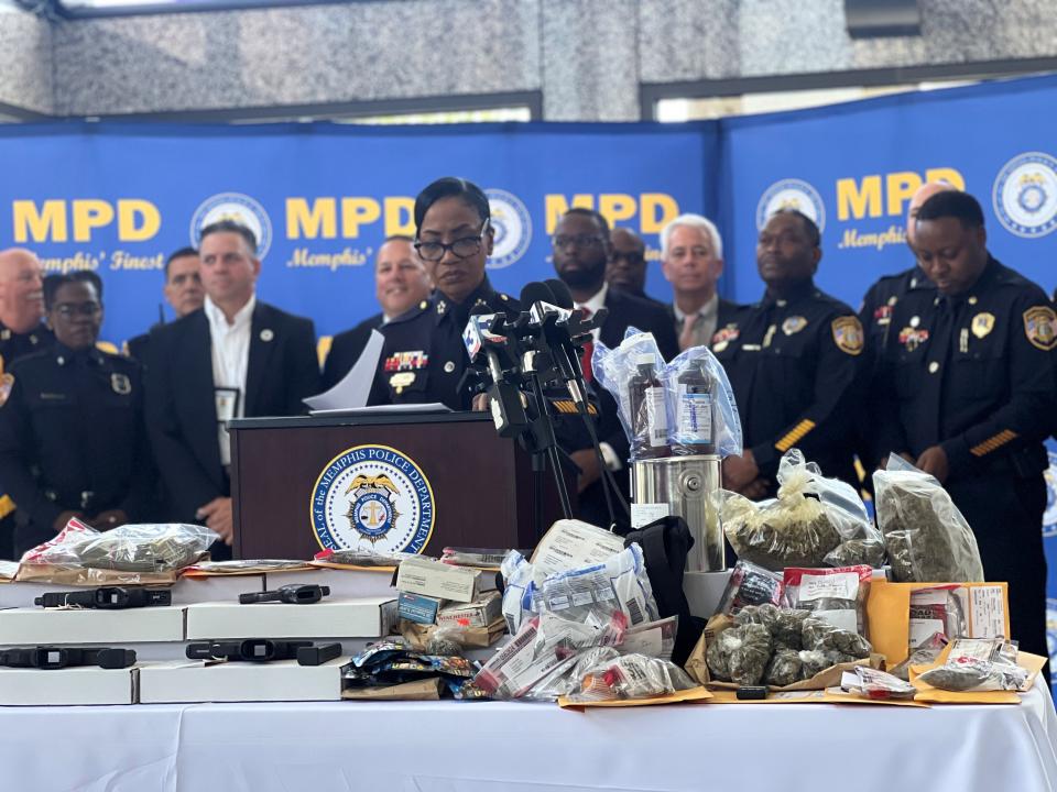 Memphis Police Department interim Chief Cerelyn "C.J." Davis announced 12 arrests Tuesday morning inside MPD's downtown headquarters. Multiple firearms and different drugs were also confiscated.