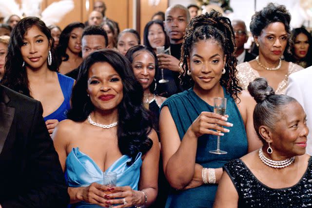 <p>Courtesy BET+</p> Apryl Jones, Keesha Sharp and Ernestine Johnson in 'Love & Murder: Atlanta Playboy'