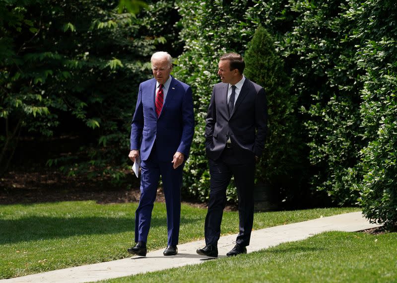 FILE PHOTO: President Biden meets with Senator Chris Murphy to discuss gun reform at the White House in Washington
