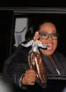 <p>She’s just toying with us! The media mogul was seen showing off the doll version of her character from Disney’s <em>A Wrinkle in Time</em>, Mrs. Which, after Tuesday night’s appearance on <em>Late Show with Stephen Colbert</em> in New York City. (Photo: Raymond Hall/GC Images) </p>