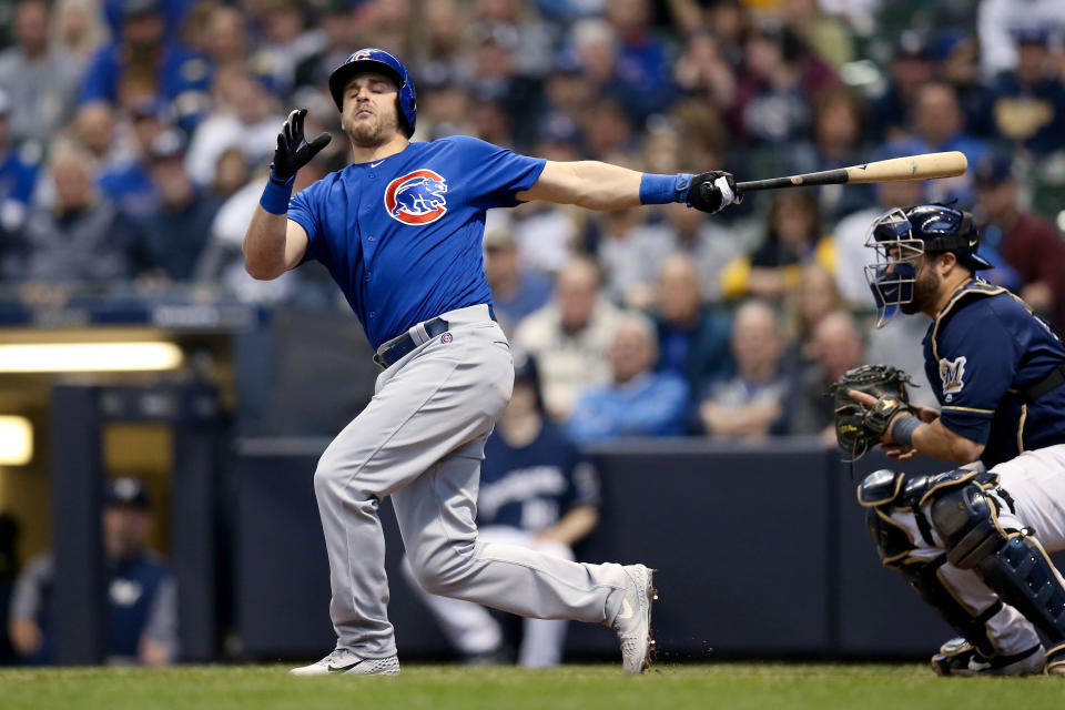MILWAUKEE, WISCONSIN - APRIL 07:  Mark Zagunis #2 of the Chicago Cubs strikes out in the ninth inning against the Milwaukee Brewers at Miller Park on April 07, 2019 in Milwaukee, Wisconsin. (Photo by Dylan Buell/Getty Images)