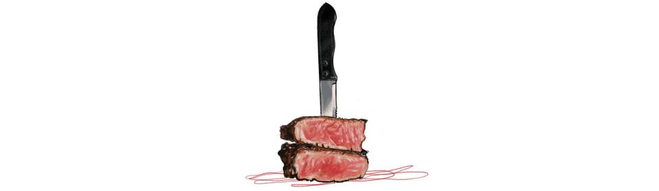 stylized image of a knife piercing through two halves of a steak