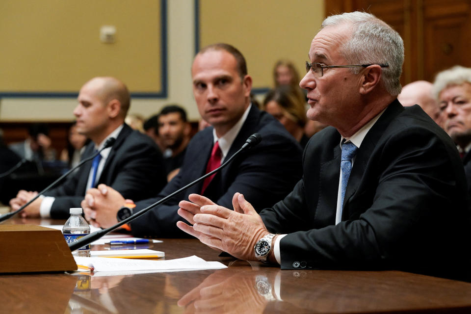 Retired Navy Commander David Fravor testifies at the House hearing.