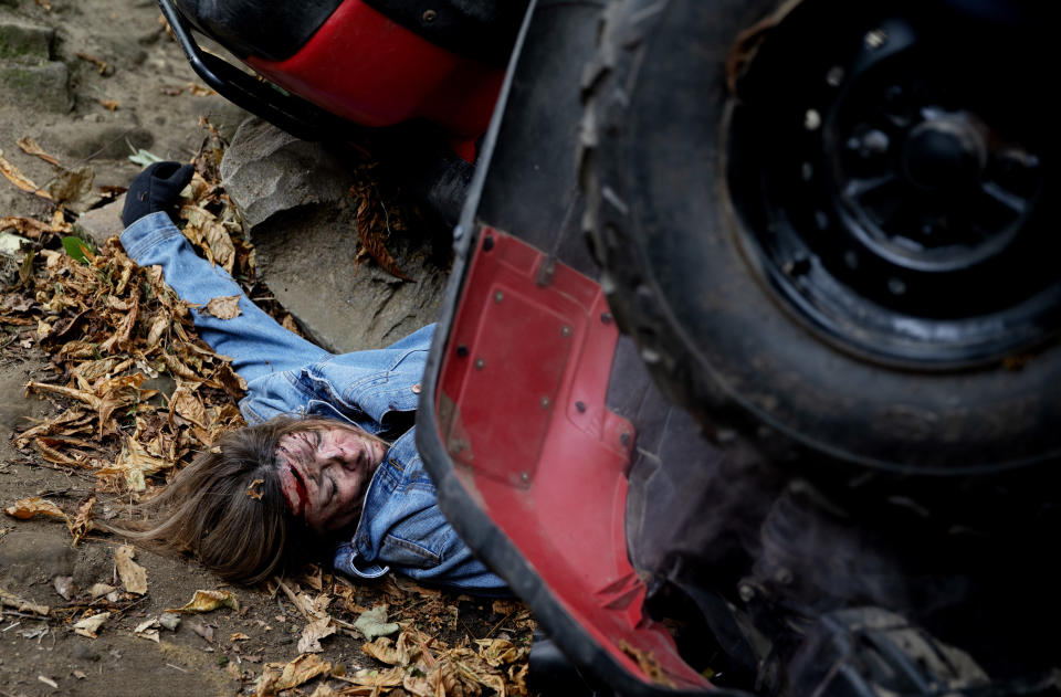 FROM ITV

STRICT EMBARGO - No Use Before Sunday 16th October 2022

Emmerdale - Ep 9464.95

Sunday 16th October 2022

Harriet Finch [KATHERINE DOW-BLYTON] heads for a wooded area, believing Amelia may be using it for shelter.  As Harriet rides through the woods, sheâ€™s forced to dive off the quad to avoid a crash. Rousing herself from the fall, sheâ€™s too late to react when the quad bike rolls on top of her, crushing her. 

Picture contact - David.crook@itv.com

Photographer - Mark Bruce

This photograph is (C) ITV Plc and can only be reproduced for editorial purposes directly in connection with the programme or event mentioned above, or ITV plc. Once made available by ITV plc Picture Desk, this photograph can be reproduced once only up until the transmission [TX] date and no reproduction fee will be charged. Any subsequent usage may incur a fee. This photograph must not be manipulated [excluding basic cropping] in a manner which alters the visual appearance of the person photographed deemed detrimental or inappropriate by ITV plc Picture Desk. This photograph must not be syndicated to any other company, publication or website, or permanently archived, without the express written permission of ITV Picture Desk. Full Terms and conditions are available on  www.itv.com/presscentre/itvpictures/terms
