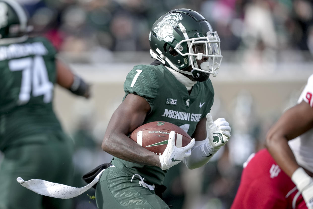 The Packers drafted two pass catching weapons in the second round Friday, including Michigan State wide receiver Jayden Reed. (Photo by Nic Antaya/Getty Images)