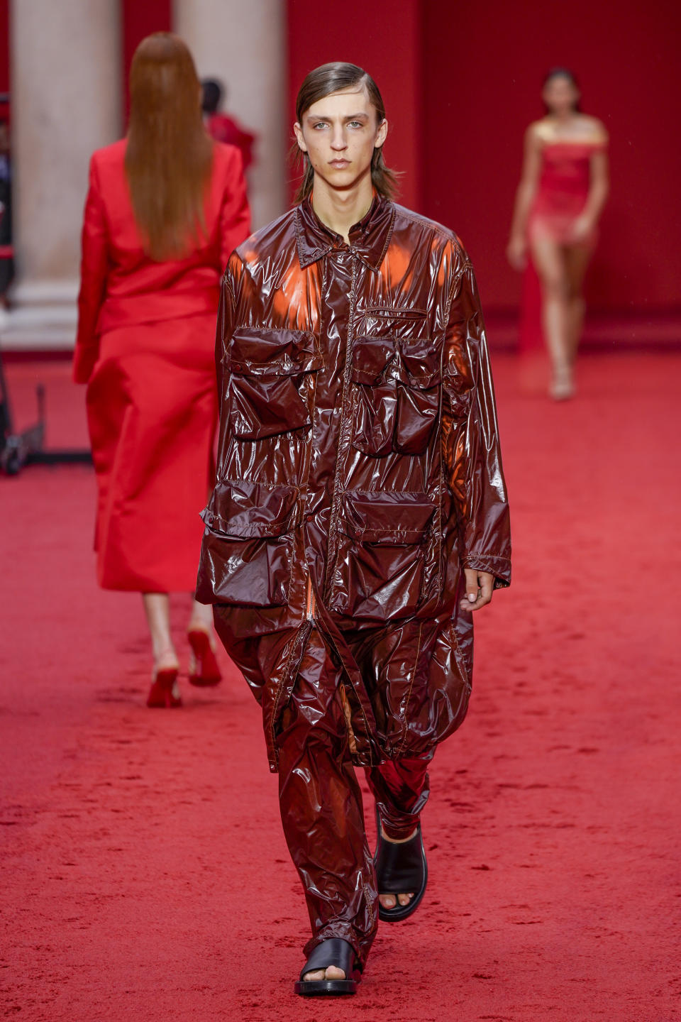 A model wears a creation as part of the Ferragamo women's Spring Summer 2023 collection presented in Milan, Italy, Saturday, Sept. 24, 2022. (AP Photo/Alberto Pezzali)