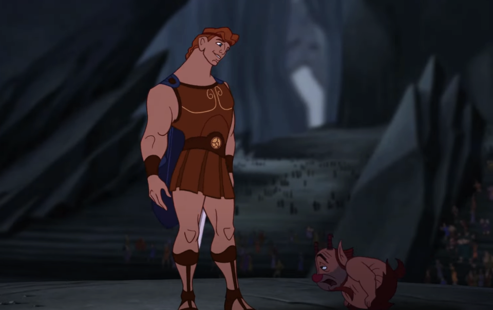 Hercules and Pegasus look concerned in a scene from the animated film "Hercules."