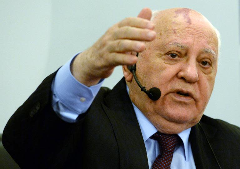 Former Soviet leader Mikhail Gorbachev pictured at a presentation of his new book "After the Kremlin" in a bookstore in Moscow on November 20, 2014