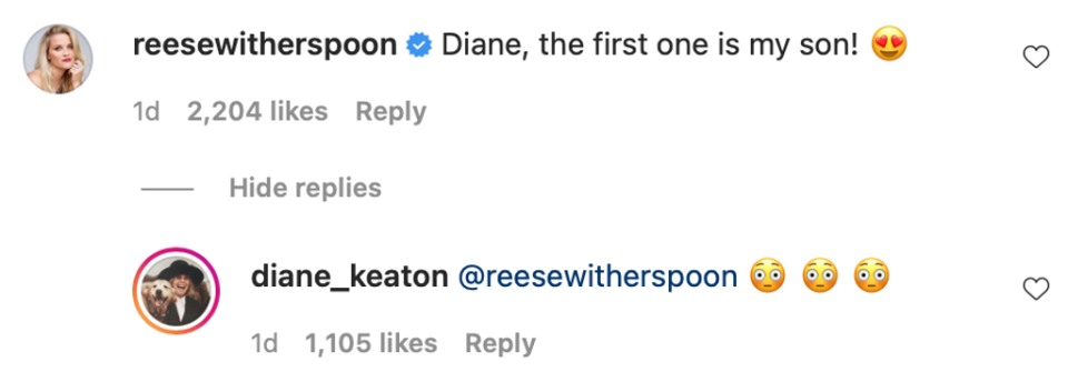 Reese Witherspoon responds to Diane Keaton’s slideshow of ‘male beauty' (Instagram)