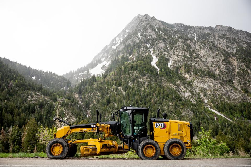 Heavy equipment for cleaning up avalanche and mudslide debris is staged in Little Cottonwood Canyon in Salt Lake County on Thursday, June 1, 2023. | Spenser Heaps, Deseret News