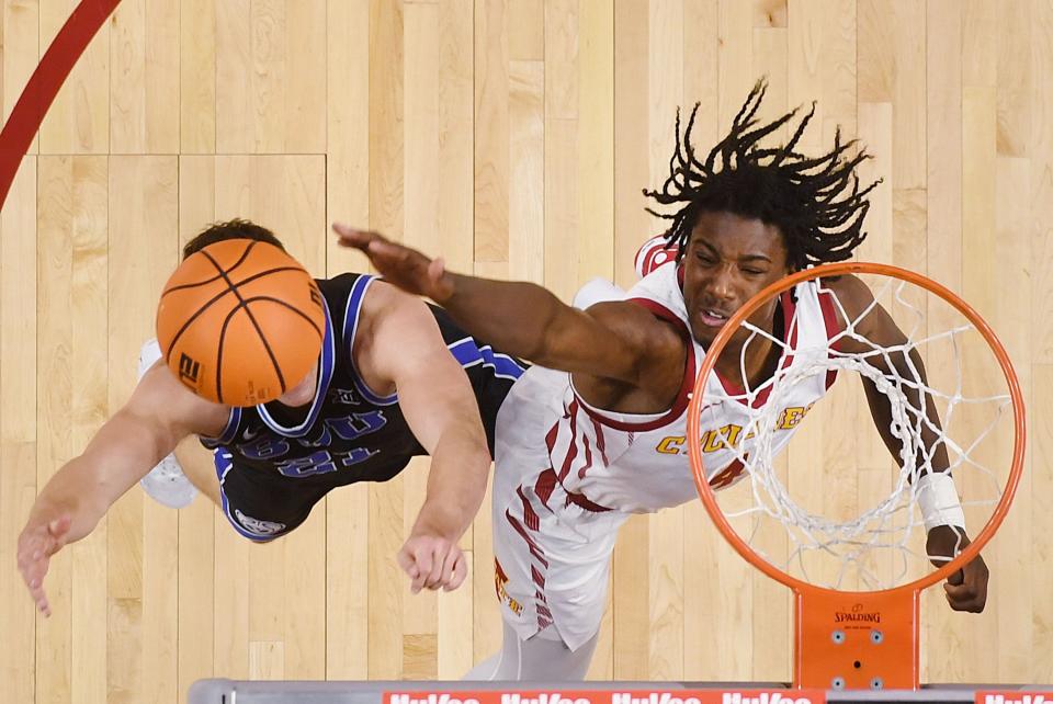 Iowa State's Demarion Watson (4) blocks a shot during the victory against BYU.