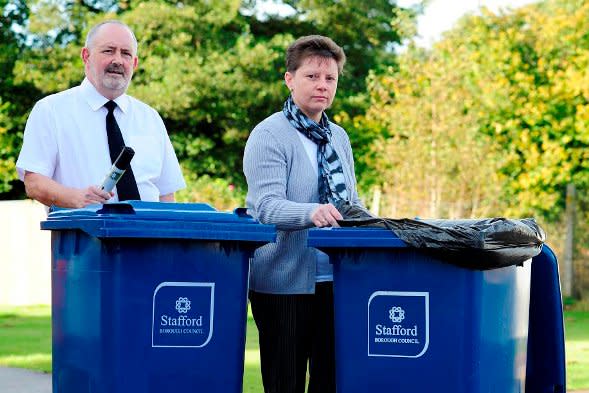 Paul and Nicola Davies with their bins.