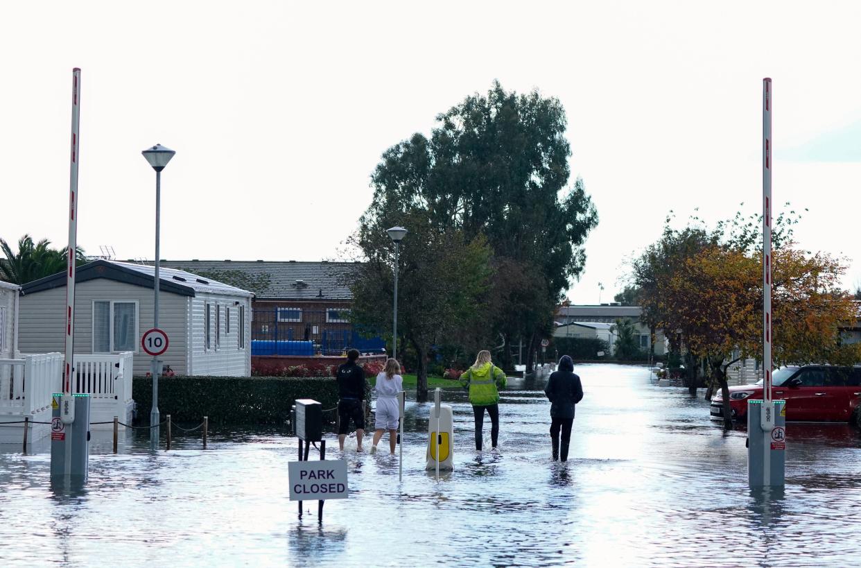 A view of the entrance to the Riverside Caravan Centre in Bognor Regis which has flooded after heavy rain the area. (PA)