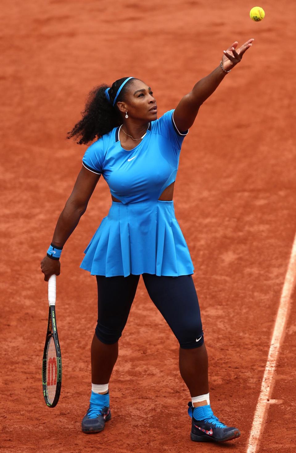 Serena Williams of the United States during the Ladies Singles final match against Garbine Muguruza of Spain on day fourteen of the 2016 French Open at Roland Garros on June 4, 2016 in Paris, France