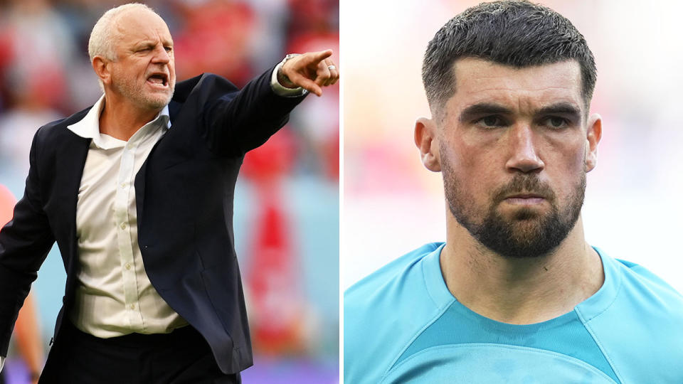 Graham Arnold and Mat Ryan are pictured side by side.