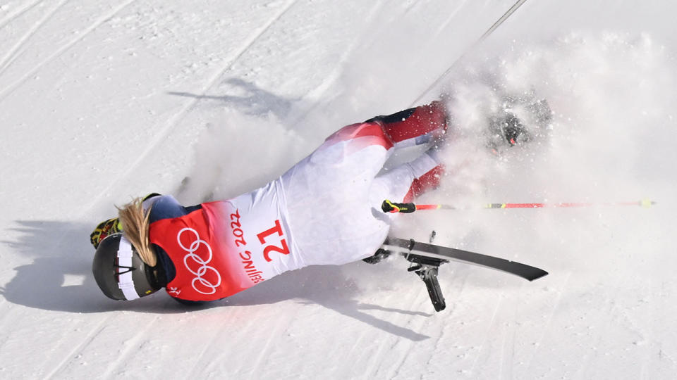 Nina O'Brien's scary crash rocked the women's giant slalom event. Pic: Getty