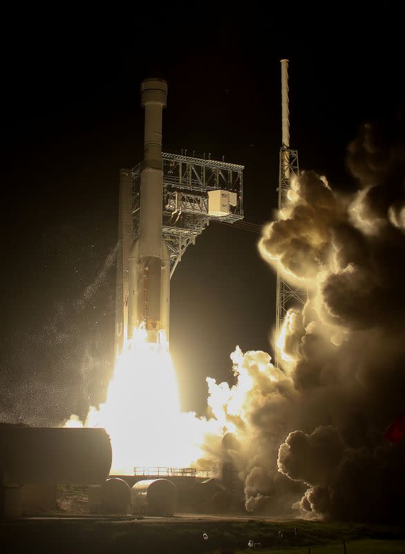 The Boeing CST-100 Starliner spacecraft, atop a ULA Atlas V rocket, lifts off for an uncrewed Orbital Flight Test to the International Space Station