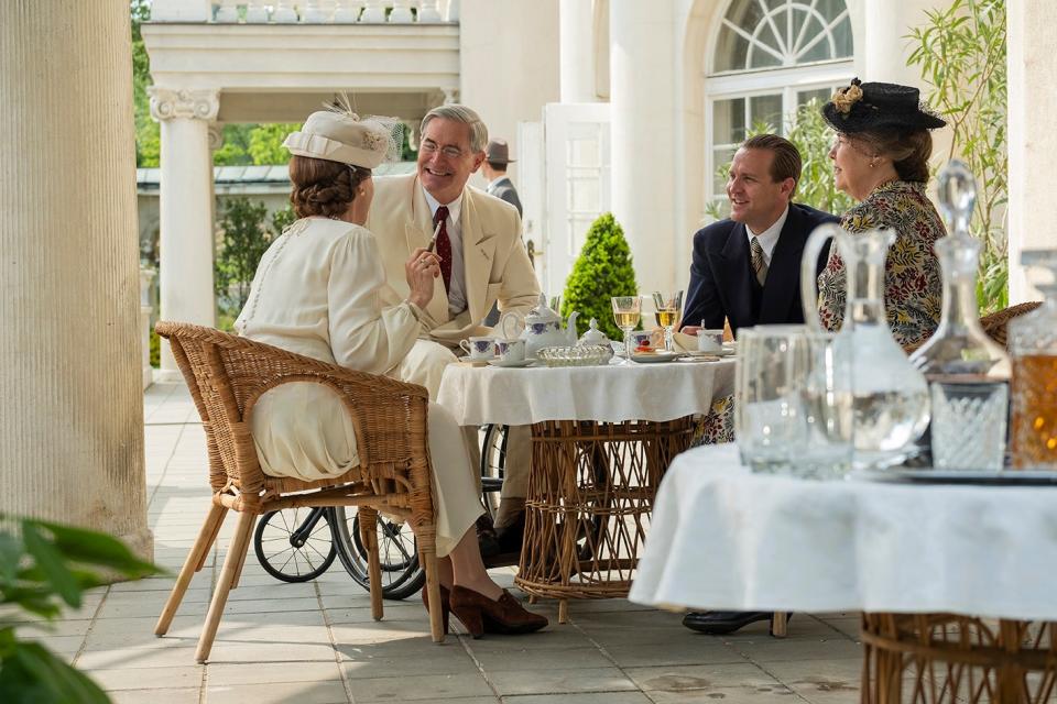 Production designer Jette Lehmann re-created President Roosevelt’s home, Springwood Estate in Hyde Park, New York. Seen here are the president (Kyle MacLachlan) and his wife Eleanor (Harriet Sansom Harris) with Crown Prince Olav (Tobias Santelmann) and Crown Princess Märtha (Sonia Helin).