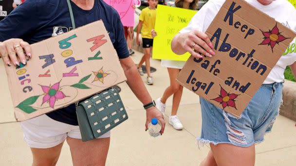 PHOTO: Abortion-rights protesters march around the Indiana State house during a demonstration on July 25, 2022 in Indianapolis.  (SOPA Images/LightRocket via Getty Images, FILE)