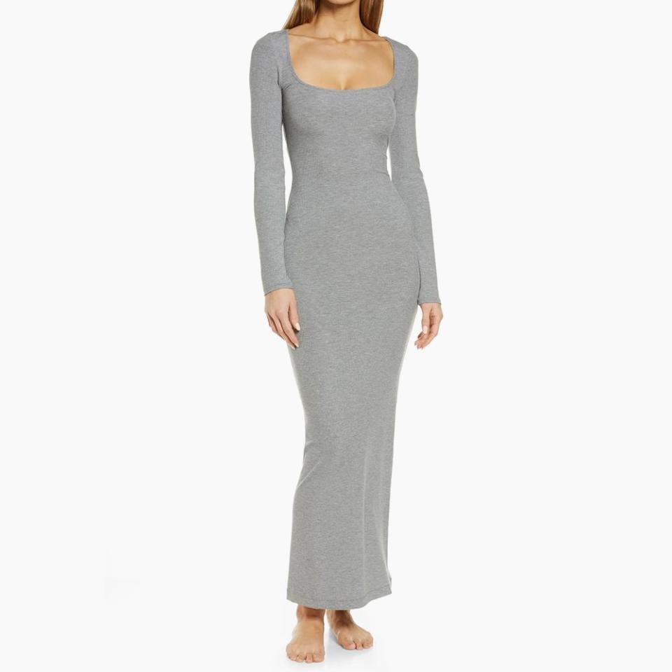 Lounge Ribbed Long Sleeve Maxi Dress