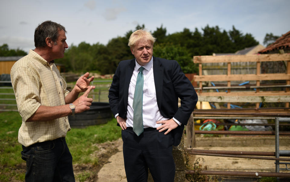 Conservative party leadership candidate Boris Johnson during a visit to Nosterfield farm near Ripon in North Yorkshire, ahead of the latest hustings in York later.