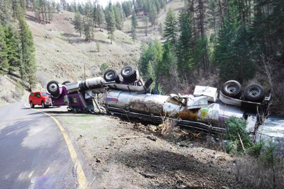 Overturned truck. (Oregon Department of Fish and Wildlife)