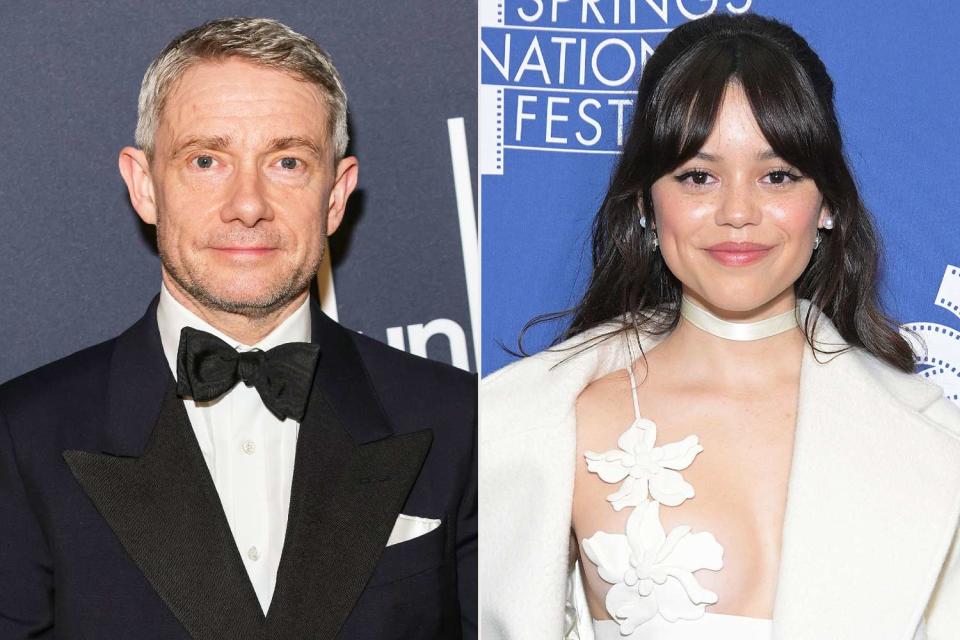 <p>Dave Benett/Getty Images for dunhill; Michael Tullberg/Getty</p> Martin Freeman in London on Feb. 15, 2023; Jenna Ortega in Cathedral City, California, on Jan. 11, 2024