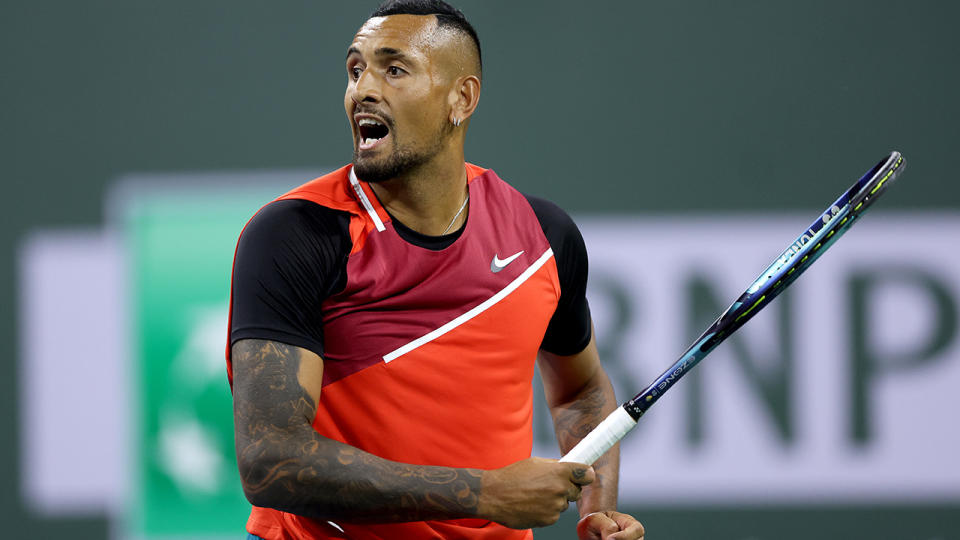 Nick Kyrgios will face the red hot Rafael Nadal in the round of 16 at Indian Wells later this week. (Photo by Matthew Stockman/Getty Images)