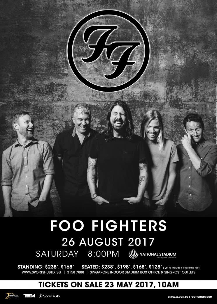 Foo Fighters performing at Singapore National Stadium on 26 August (Photo: UnUsUaL Entertainment)