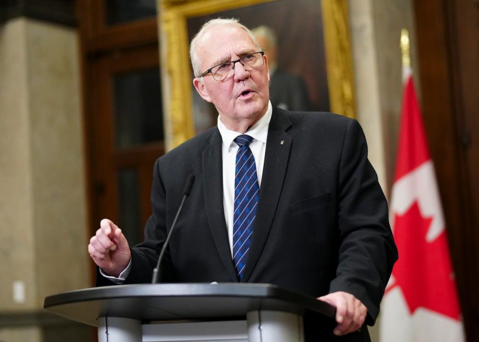 National Defence Minister Bill Blair speaks to reporters in the foyer of the House of Commons on Parliament Hill in Ottawa on Wednesday, Dec. 13, 2023. THE CANADIAN PRESS/Sean Kilpatrick