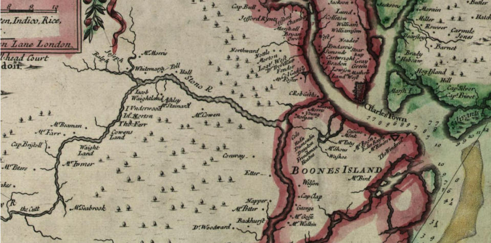 A map from the 1700s shows the Stono River in South Carolina.  (Library of Congress)
