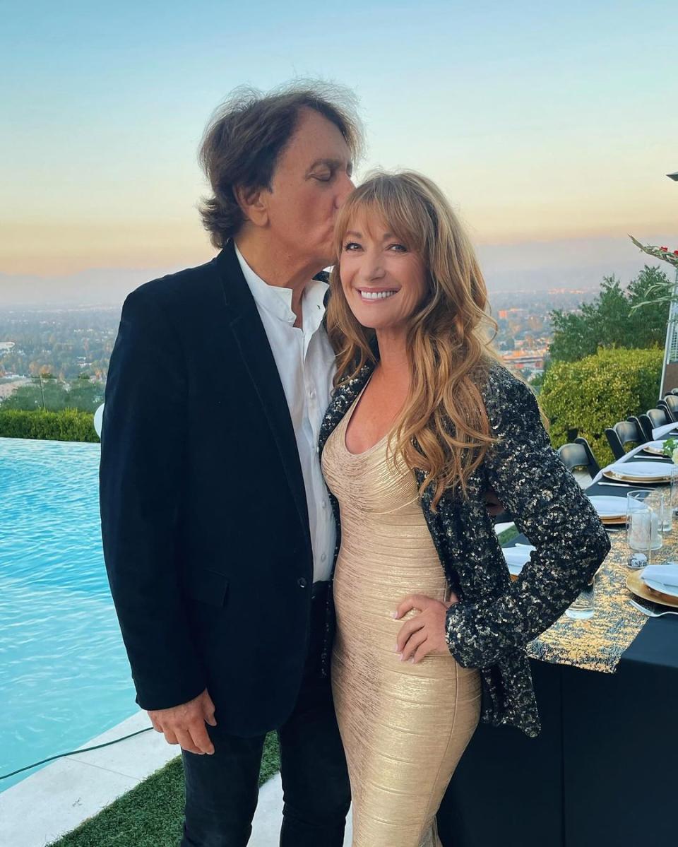 Jane Seymour's boyfriend John Zambetti kisses her on the forhead