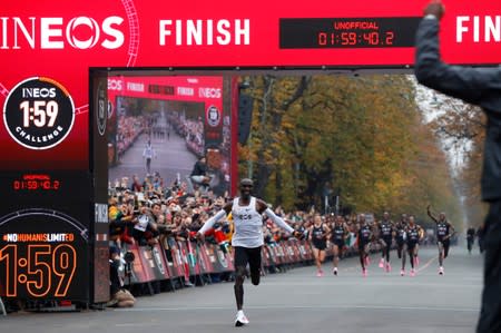 Eliud Kipchoge, the marathon world record holder from Kenya, attempts to run a marathon in under two hours in Vienna