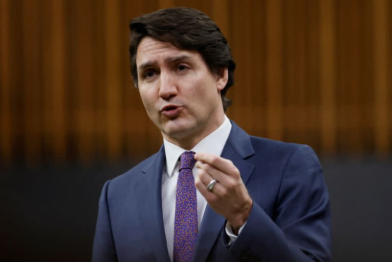 FILE PHOTO: Canada's Prime Minister Justin Trudeau speaks during Question Period in the House of Commons on Parliament Hill in Ottawa