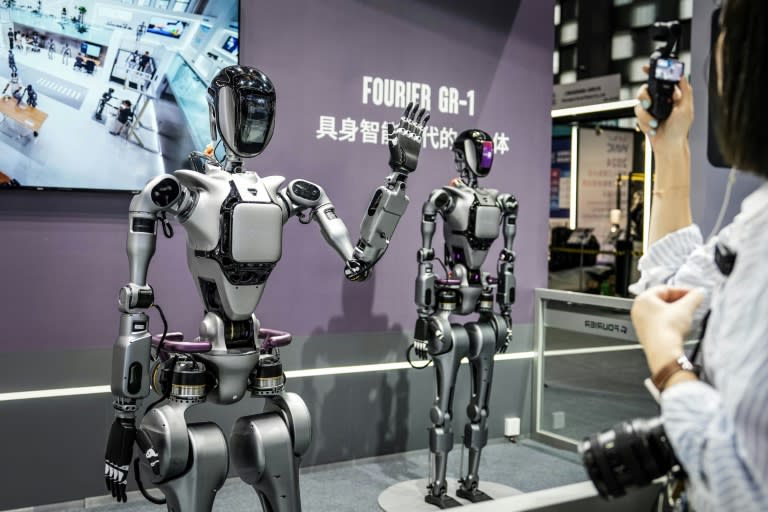 Humanoid robots on display at the World Artificial Intelligence Conference in Shanghai (STR)