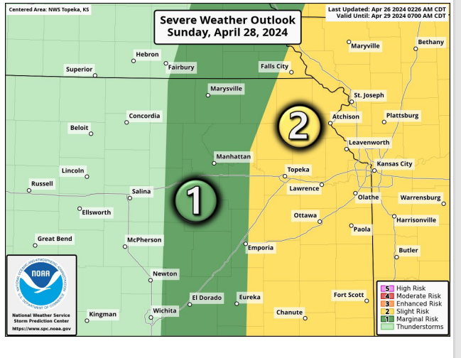 The National Weather Service's Topeka office posted this graphic on its website sharing information about the potential for severe weather Sunday in eastern Kansas.