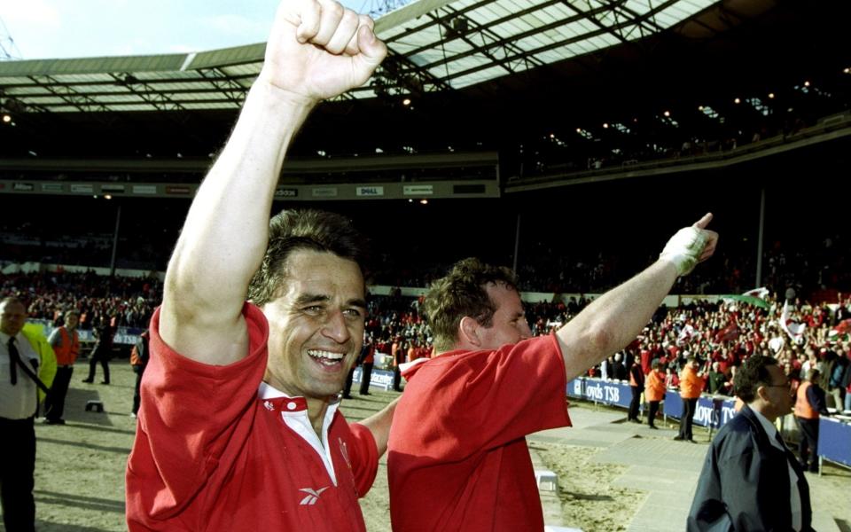 Shane Howarth and Brett Sinkinson of Wales celebrate victory  at Wembley