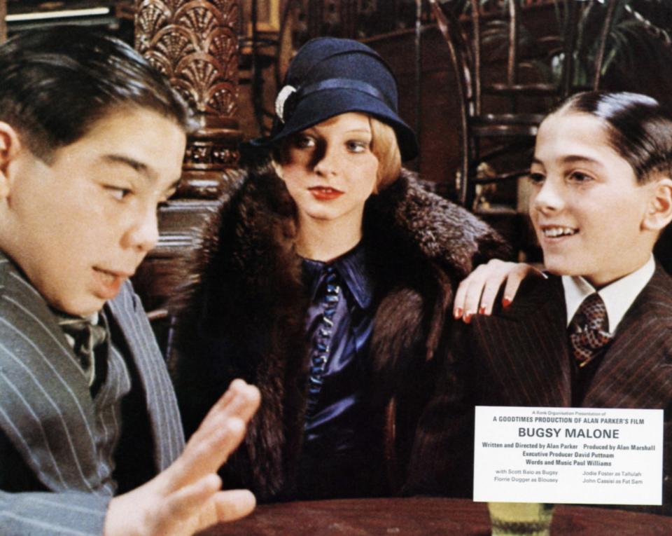 Bugsy Malone, lobbycard, from left: John Cassisi, Jodie Foster, Scott Baip, 1976. (Photo by LMPC via Getty Images)