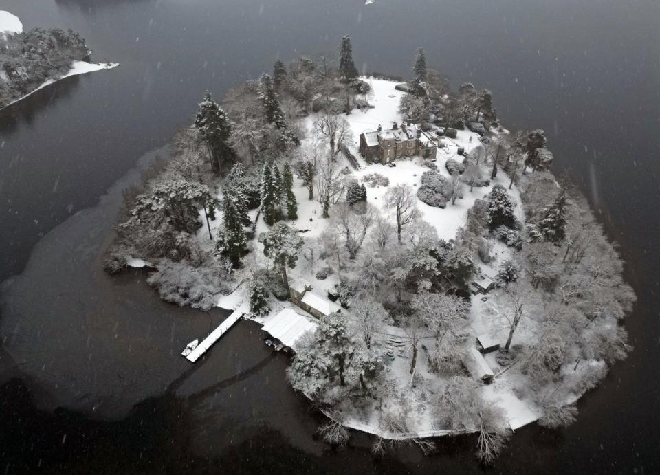 Snowy conditions on Derwent island on Derwent Water near Keswick, Cumbria (PA)