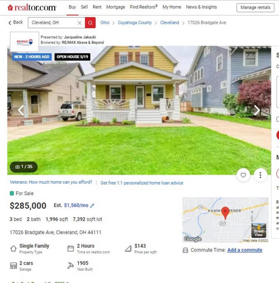 This three-bedroom house in Cleveland, Ohio, is listed at $285,000.