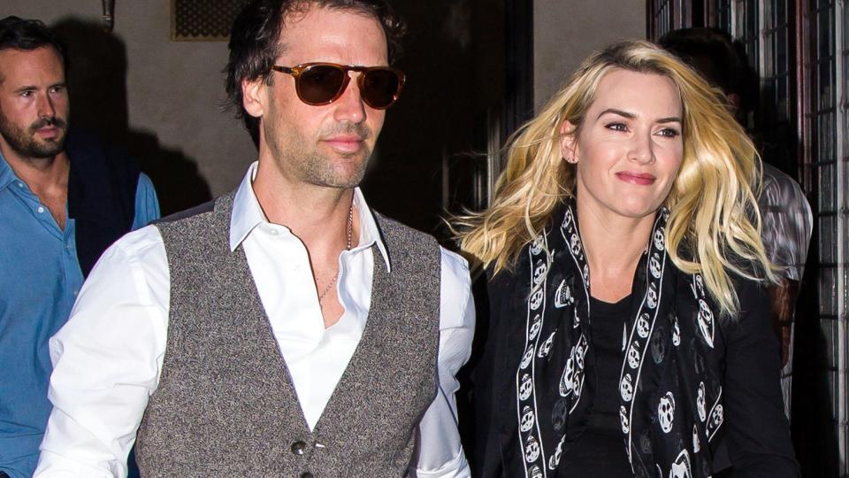 Ned Rocknroll and Kate Winslet are seen leaving a hotel on October 6, 2015 in New York City