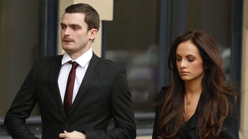 Former Sunderland soccer player Adam Johnson arrives with his girlfriend Stacey Flounders at Bradford Crown Court in Bradford
