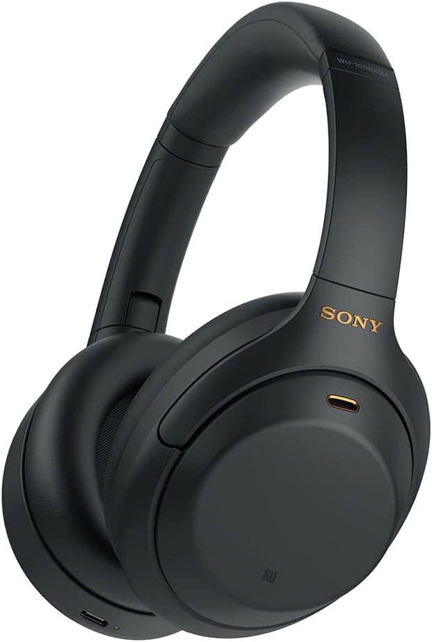 A pair of black Sony WH-1000XM4 headphones