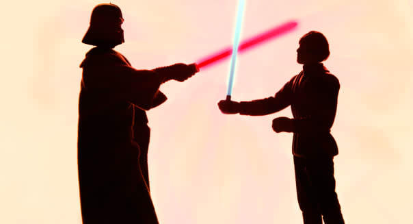 Darth Vader and Luke sky walker light saber battle